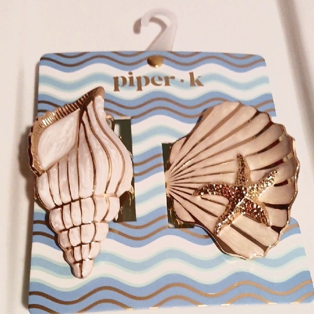 Piper*K 🐚 2 Shell Hair Clips Set in Soft Cream and Gold Accents 🐚 - Picture 8 of 8